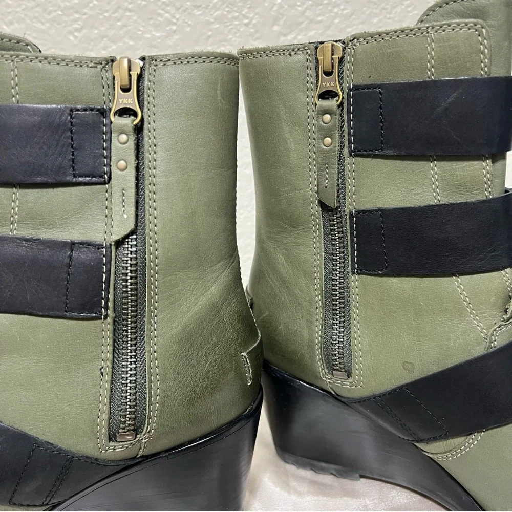 Sorel After Hours Waterproof Leather Wedge Bootie Color Nori NL2550-383 Size 7.5